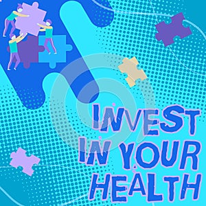 Text caption presenting Invest In Your Health. Business showcase Live a Healthy Lifestyle Quality Food for Wellness Team