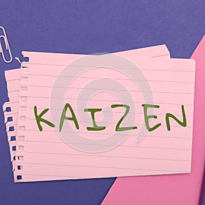 Text caption presenting Kaizen. Business showcase a Japanese business philosophy of improvement of working practices