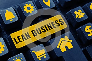 Text caption presenting Lean Business. Business showcase improvement of waste minimization without sacrificing