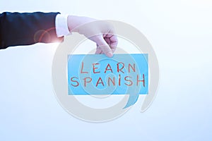 Text caption presenting Learn Spanish. Word Written on Translation Language in Spain Vocabulary Dialect Speech