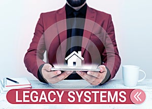 Text caption presenting Legacy Systems. Business concept old method technology computer system or application program