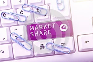 Text caption presenting Market Share. Business idea The portion of a market controlled by a particular company -48892