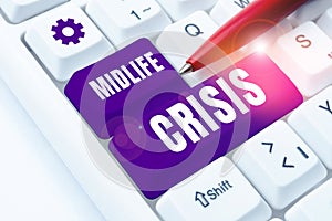 Text caption presenting Midlife Crisis. Internet Concept Software development technique Decomposing an application