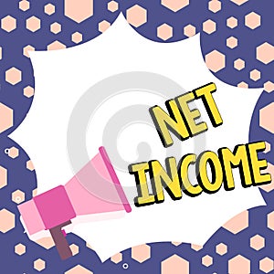 Text caption presenting Net Income. Conceptual photo the gross income remaining after all deductions and exemptions are