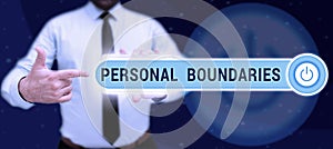 Text caption presenting Personal Boundaries. Business approach something that indicates limit or extent in interaction