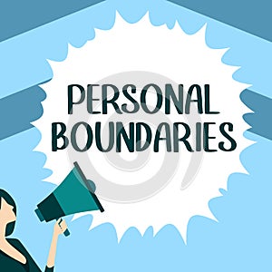 Text caption presenting Personal Boundaries. Internet Concept something that indicates limit or extent in interaction