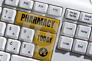Text caption presenting Pharmacy. Business idea to have or express a favorable opinion of, to accept as satisfactory