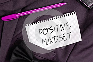 Text caption presenting Positive Mindset. Business overview mental and emotional attitude that focuses on bright side