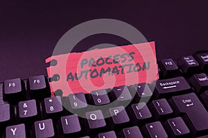 Text caption presenting Process Automation. Word for the use of technology to automate business actions Typing Program