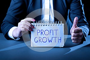 Text caption presenting Profit Growth. Word for Objectives Interrelation of Overall Sales Market Shares