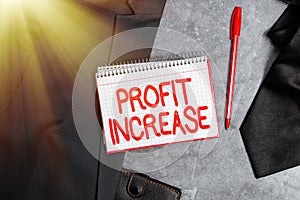 Text caption presenting Profit Increase. Business overview the growth of revenue generated in business or sales