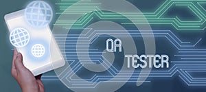 Text sign showing Qa Tester. Word Written on Quality assurance of an on going project before implementation