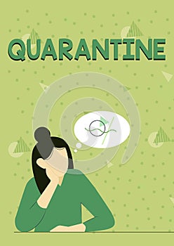 Text caption presenting Quarantine. Business idea restraint upon the activities of person or the transport of goods