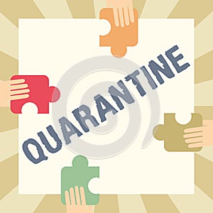 Text caption presenting Quarantine. Business showcase restraint upon the activities of person or the transport of goods photo