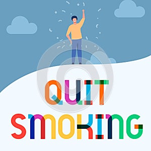 Text caption presenting Quit Smoking. Business idea process of discontinuing tobacco and any other smokers Man Drawing