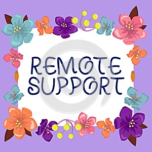 Text caption presenting Remote Support. Business overview help end-users to solve computer problems and issues remotely
