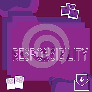 Text caption presenting Responsibility. Business idea Having control over someone Act of being accountable