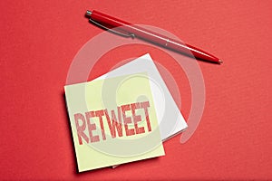 Text caption presenting Retweet. Business concept in twitter repost or forward a message posted by another user Drawing