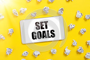 Text caption presenting Set Goals. Word Written on Defining or achieving something in the future based on plan