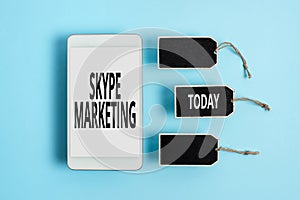 Text caption presenting Skype Marketing. Word Written on apps that specializes in providing video chat and voice