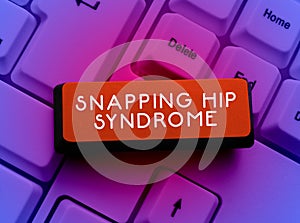 Text caption presenting Snapping Hip Syndrome. Conceptual photo audible snap or click that occurs in or around the hip
