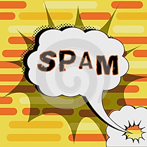 Text caption presenting Spam. Business approach unsolicited usually commercial message sent large number of recipient