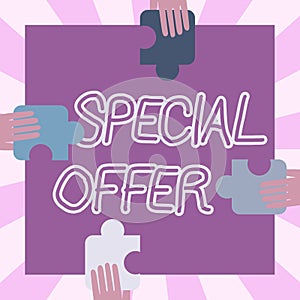 Text caption presenting Special Offer. Concept meaning Selling at a lower or discounted price Bargain with Freebies