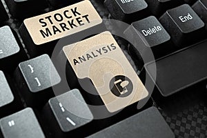 Text caption presenting Stock Market Analysis. Business overview Enables investors to know the worth before investing