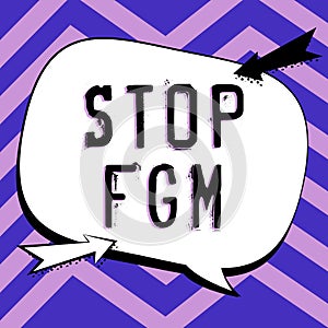 Text caption presenting Stop Fgm. Word for Put an end on female genital cutting and female circumcision