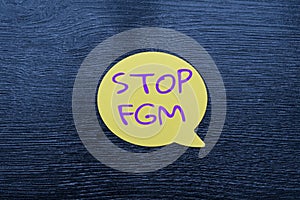 Text caption presenting Stop Fgm. Word for Put an end on genital cutting and circumcision New Ideas Fresh Concept