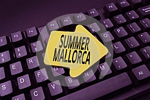 Text caption presenting Summer Mallorca. Conceptual photo Spending the holiday season in the Balearic islands of Spain