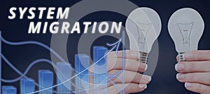 Writing displaying text System Migration. Word Written on moving from the use of one operating environment to another