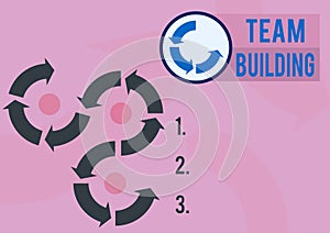 Text caption presenting Team Building. Business overview Types of activities used to enhance social relations Arrow sign