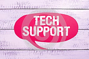 Text caption presenting Tech Support. Business idea Help given by technician Online or Call Center Customer Service