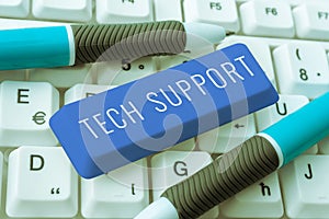 Text caption presenting Tech Support. Concept meaning Assisting individuals who are having technical problems