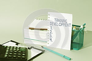 Text caption presenting Training Development. Conceptual photo Learn and Expand skills and knowledge Program