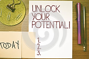 Text caption presenting Unlock Your Potential. Business idea Mentor, coach and another leading person to open hidden