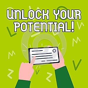 Text caption presenting Unlock Your Potential. Business showcase Mentor, coach and another leading person to open hidden