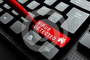 Text caption presenting Virus Detected. Business concept a computer program used to prevent and remove malware Inputting