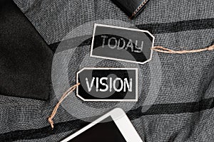 Text caption presenting Vision. Word Written on ability to think about or plan the future with imagination or wisdom