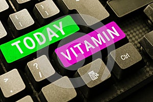 Text caption presenting Vitamin. Business approach organic molecule that is essential micronutrient that organism needs