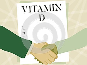 Text caption presenting Vitamin D. Conceptual photo Nutrient responsible for increasing intestinal absorption Two Men