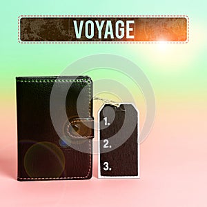 Text caption presenting Voyage. Business overview Long journey involving travel by sea or in space Tourism Vacation