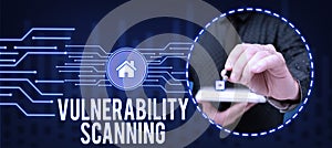 Text caption presenting Vulnerability Scanning. Word for defining identifying prioritizing vulnerabilities