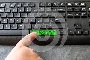 Text caption presenting Vulnerability Scanning. Word Written on defining identifying prioritizing vulnerabilities