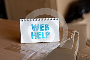 Text caption presenting Web Help. Business idea procedural or reference information delivered through computer Thinking