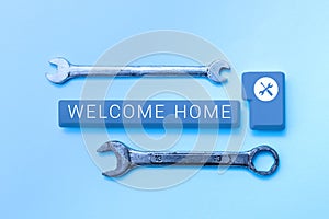 Text caption presenting Welcome Home. Business overview Expression Greetings New Owners Domicile Doormat Entry -48702