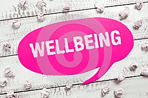 Text caption presenting Wellbeing. Internet Concept A good or satisfactory condition of existence including health