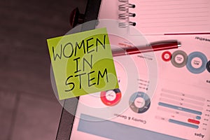 Text caption presenting Women In Stem. Business concept Science Technology Engineering Mathematics Scientist Research