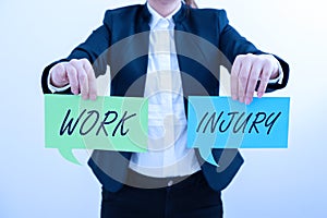 Conceptual display Work Injury. Business overview an accident occurred as a result of labor resulting to an damage photo
